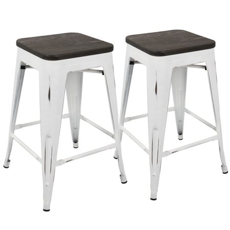 LUMISOURCE Oregon Stackable Counter Stool in Vintage White and Espresso, PK 2 CS-OR VW+E2